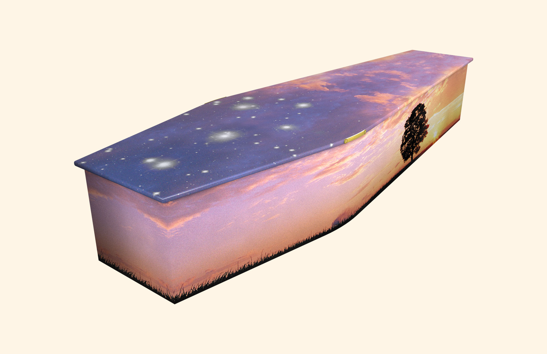 Starry Sunset design on a traditional coffin
